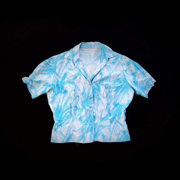 Tops - 1950s Vintage Cotton Novelty Print Blouse Sz L